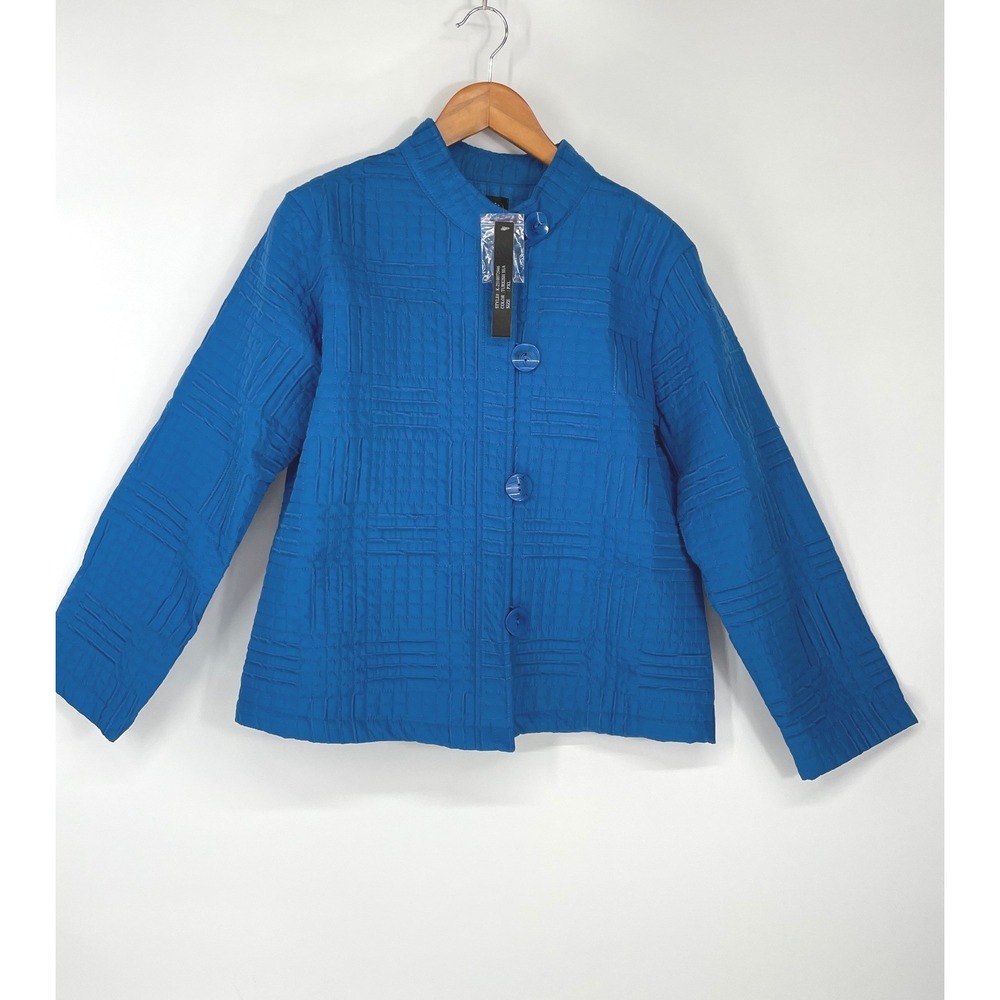 NWT Analogy Women Jacket PXL Mock Neck Turquoise Blue Quilted Textured Button Up